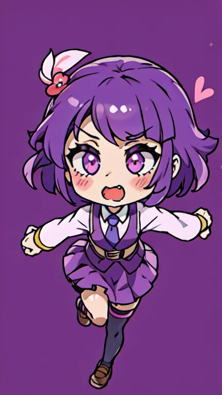 chibi, leather shoes, kawaii, purple hair, run, 1 girl, full body, transparent background