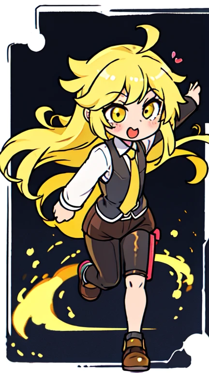 chibi, leather shoes, kawaii, yellow hair, run, 1 girl, full body, transparent background, straight hair, long hair