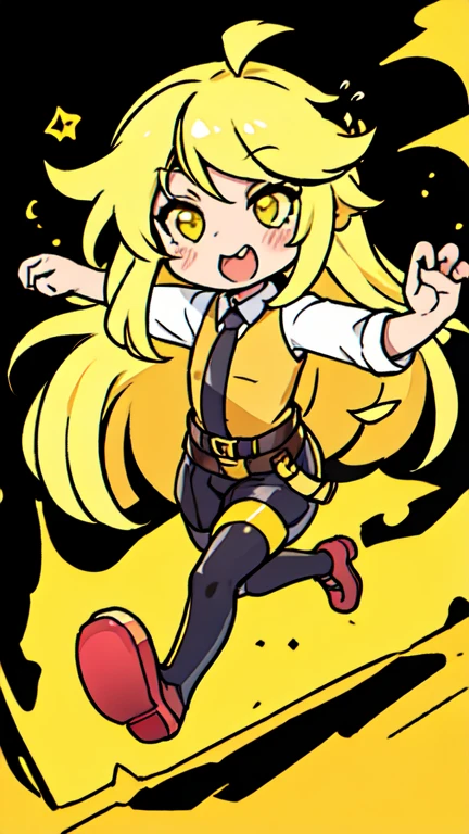 chibi, leather shoes, kawaii, yellow hair, run, 1 girl, full body, transparent background, straight hair, long hair