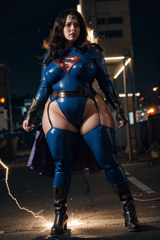 bbw superheroine is electrocuted and paralyzed standing, full body