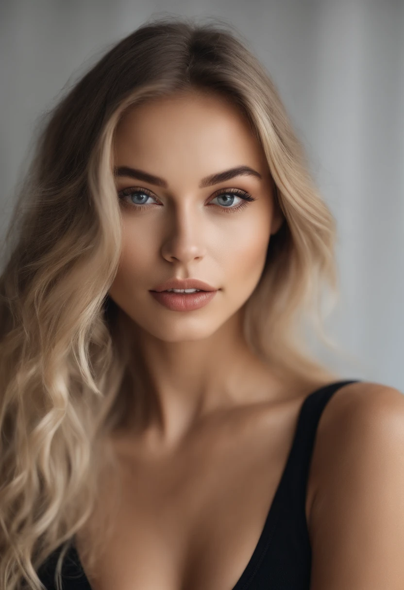 woman with matching tank top and panties, fille sexy aux yeux bleus, Portrait Sophie Mudd, Portrait de Corinna Kopf, cheveux blonds et grands yeux, selfie of a young woman, ohne Maquillage, maquillage naturel, Look directly into the camera, Visage avec Artgram, dezentes Maquillage, Superbe photo du corps entier, dans la chambre, gros seins, Blonde, Latin