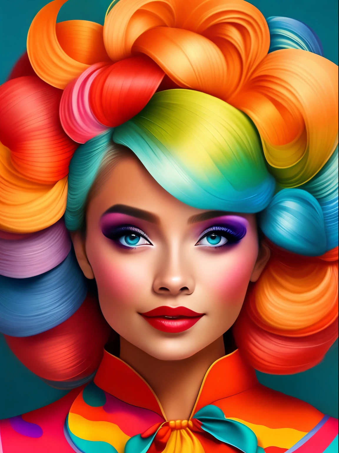 o resumo colorido de uma linda jovem, (colorido,alto detalhamento,arte vetorial)