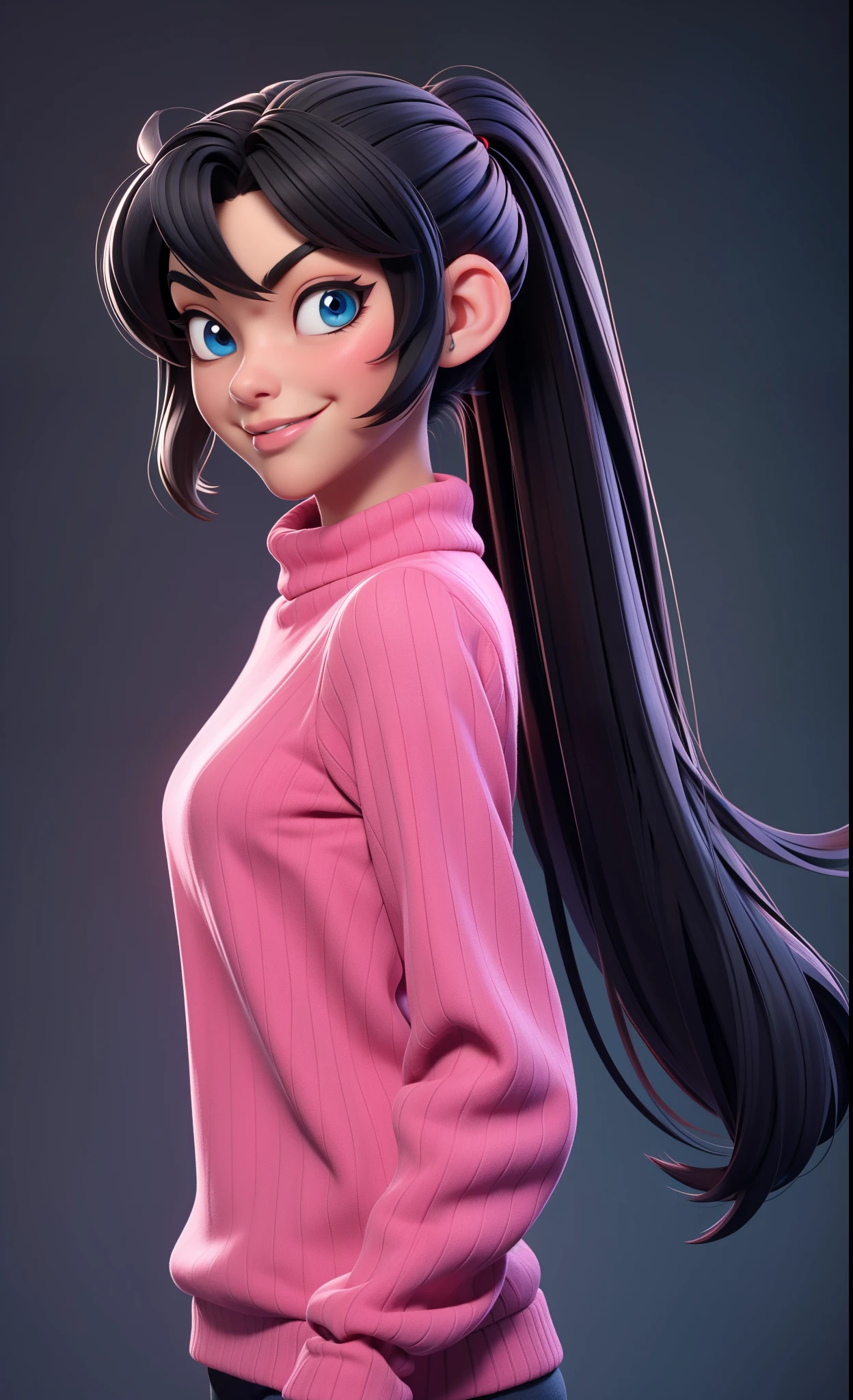 1;girl Tohsaka Rin,solo cabelo preto longo , red sweater , looking at me, happy smirk expression, olhando para o espectador fundo azul, cabelo preto fundo simples dois lados para cima ,gola alta ,olhos azuis, lips closed mouth,fita de cabelo franja ,Gola Alta Sweater,parte superior do corpo , franja repartida ,fita preta ,Twintail ribbed sweater, nariz perfect,pele bem detalhada,(((obra-Prima 3d)))