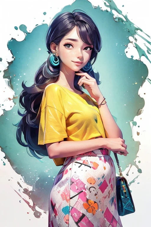 A woman in a colorful outfit posing for a picture, A freckles, cyber girl, pretty face, sparkling simple make up, hippie clothes, sparkling pictures, high quality pictures