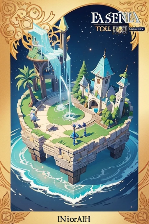 fantasy world, estilo isekai de anime, zona de comercio en la playa, estilo pixel art