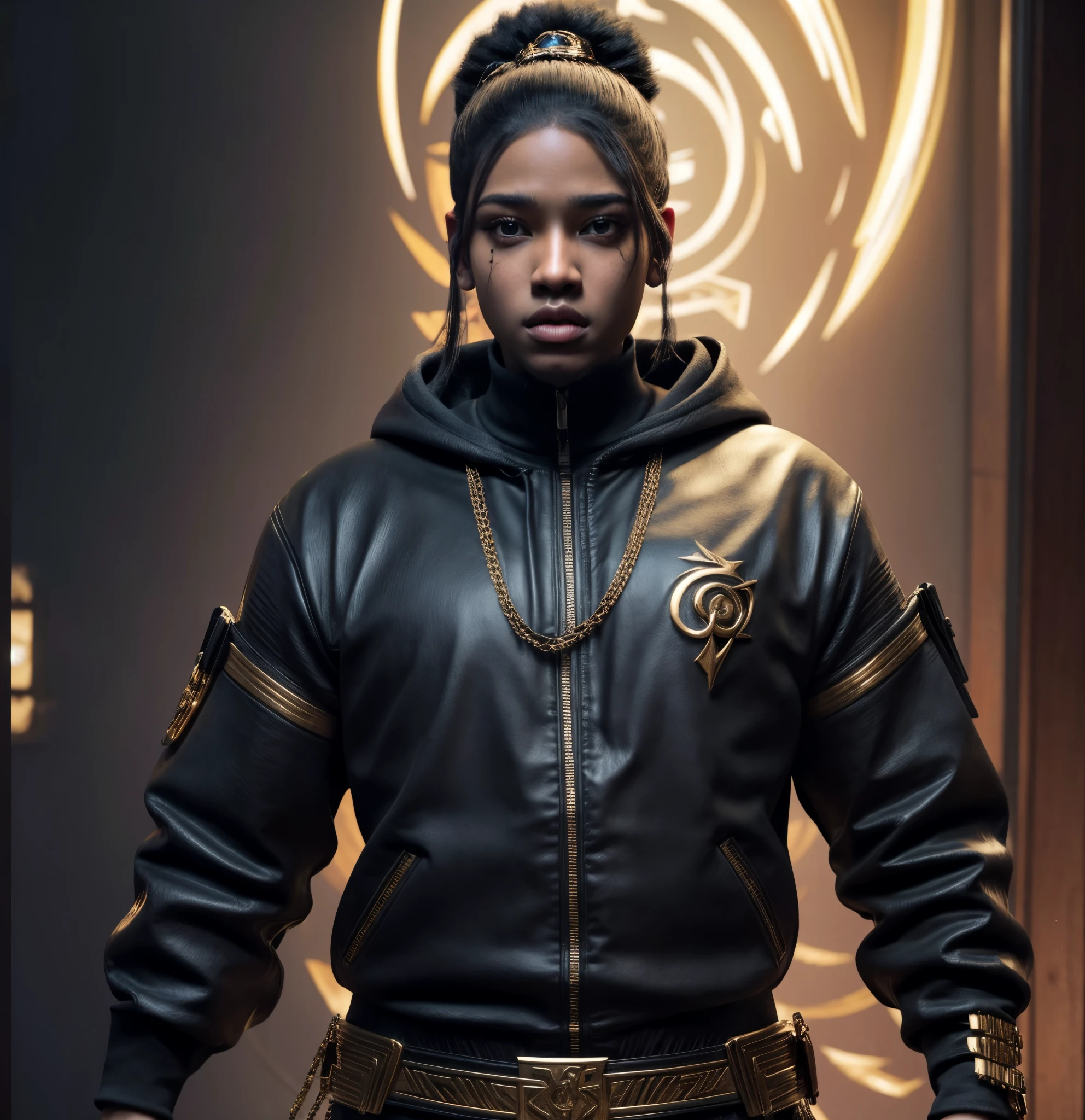 (Group of young adults), 8k photo, (Children of Rhea Ripley and Lloyd Banks), hip hop style, hip hop influence, (melanin skin/genetics), African American, masculine, male, Lloyd Banks energy, Rhea Ripley energy, african American, black genetics, Mixed ethnicity, (Streetwear Clothing), Royalty, Luxury clothing, wearing jewelry, muscular, strong body, strength, wise, naturally attractive, focused, intelligent, godly essence, vibrant eyes, vibrant being, divine presence, Sagittarius energy, warrior energy,, (detailed face), (detailed clothing), ninja energy influence, artwork in the style of a cinematic movie, movie project, strong characters : unreal engine: masterpiece, octane trending on cgstudio, stunning digital illustration, Upscale high quality, (octane render) fantasy style,