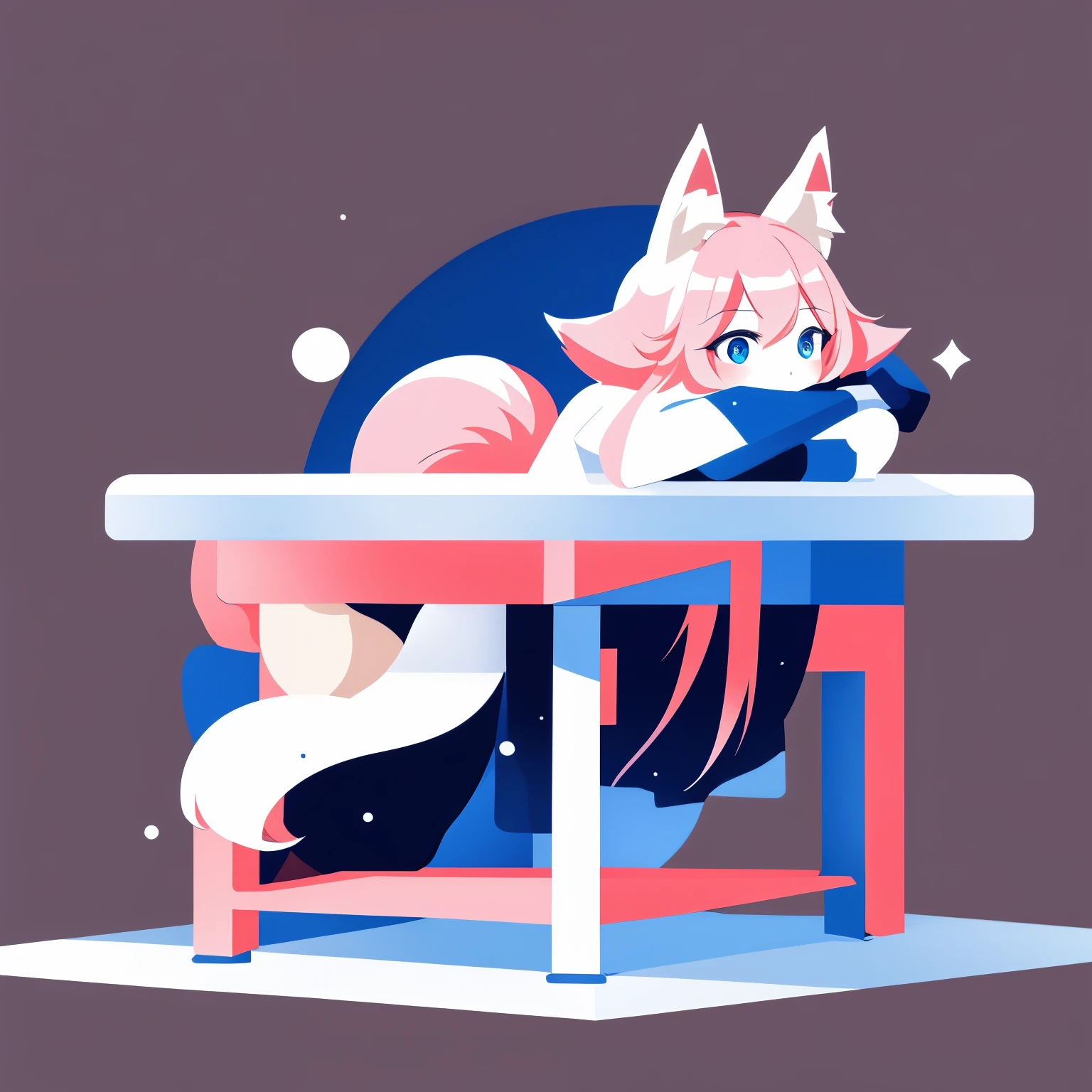 fox girl, fox ears, table, lewd costume 