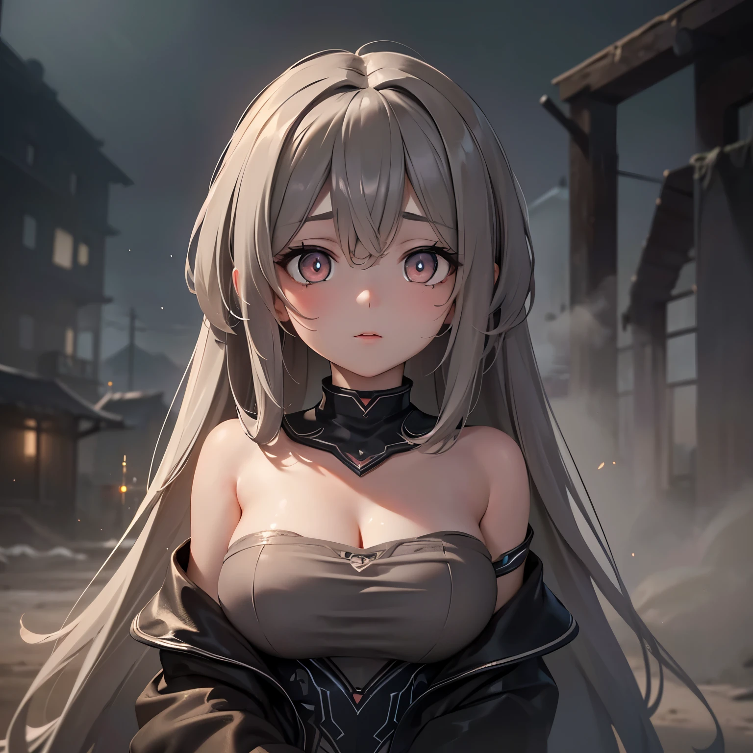 (masterpiece,best quality,ultra-detailed),1girl, large breast, glowing eyes,long hair,(((dust beauty girl))),beautiful and detailed face, detailed eyes,night,dust particles in the air,((grey theme)),((((dust theme)))),