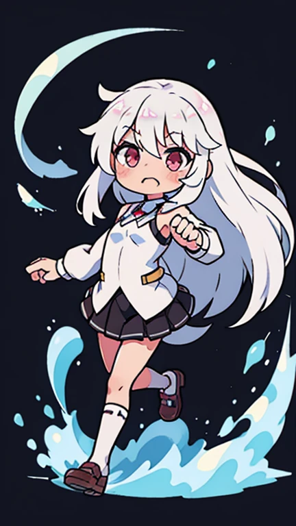 chibi, leather shoes, kawaii, white hair, run, 1 girl, full body, transparent background, straight hair, long hair