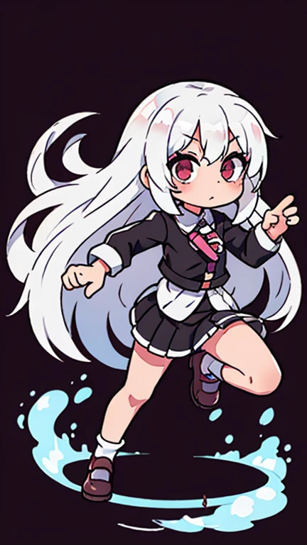 chibi, leather shoes, kawaii, white hair, run, 1 girl, full body, transparent background, straight hair, long hair