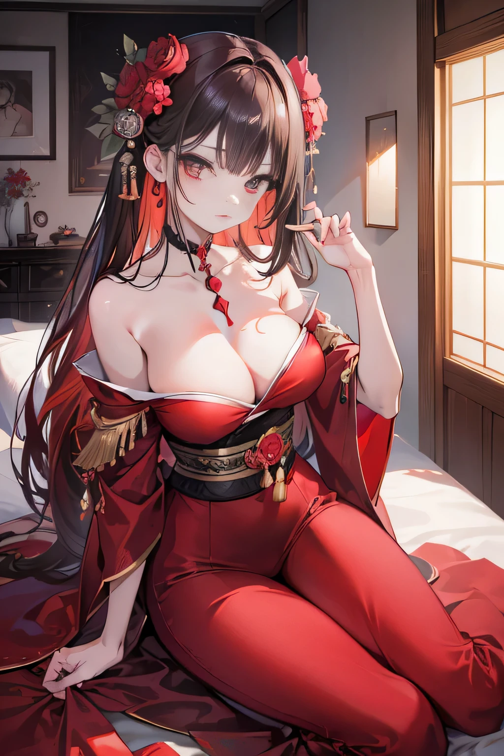 (masterpiece、high resolution、high quality)、Hell World:1.3、The Dead World of Selfishness、Japanese women、Beautiful Woman、double eyelid、Alluring、Passionate、30 years old、Fascinating、Woman in red Dress、Perfect Anatomy、Beautiful body、Beautiful Skin、(Femme fatale、Dangerous women)、Supermodel、Professional photography、