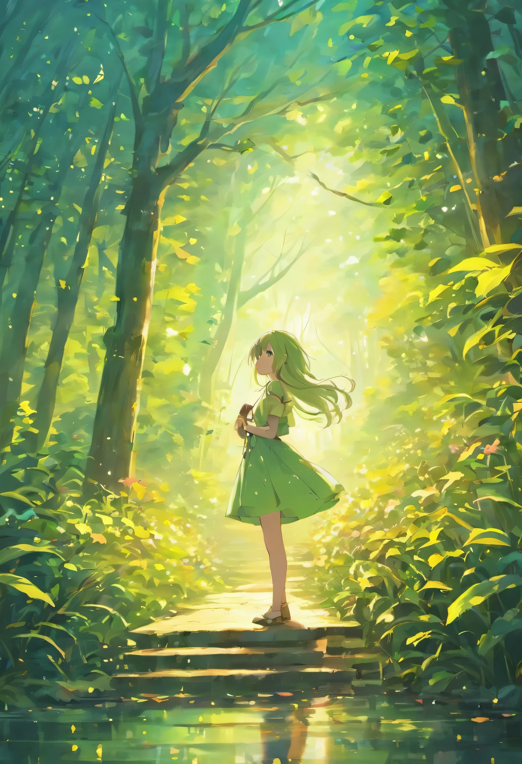 (best quality, highres, realistic:1.37), enchanting scenery, dreamy atmosphere, magical colors, sparkling lights, captivating landscape, fairy tale-like setting, cozy cottage, blooming flowers, lush greenery, peaceful flowing river, gentle breeze, whimsical details, ethereal beauty, idyllic escape