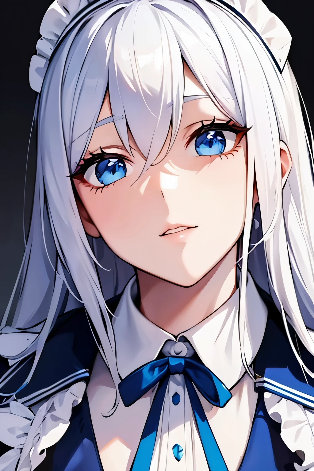 Beautiful woman, beautiful face, long white hair, blue eyes, maid, maid uniform,