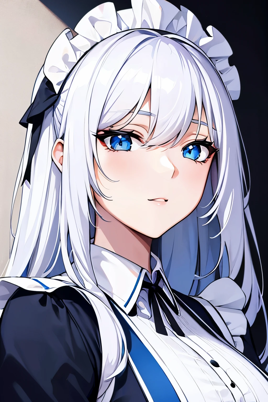 Beautiful woman, beautiful face, long white hair, blue eyes, maid, maid uniform,