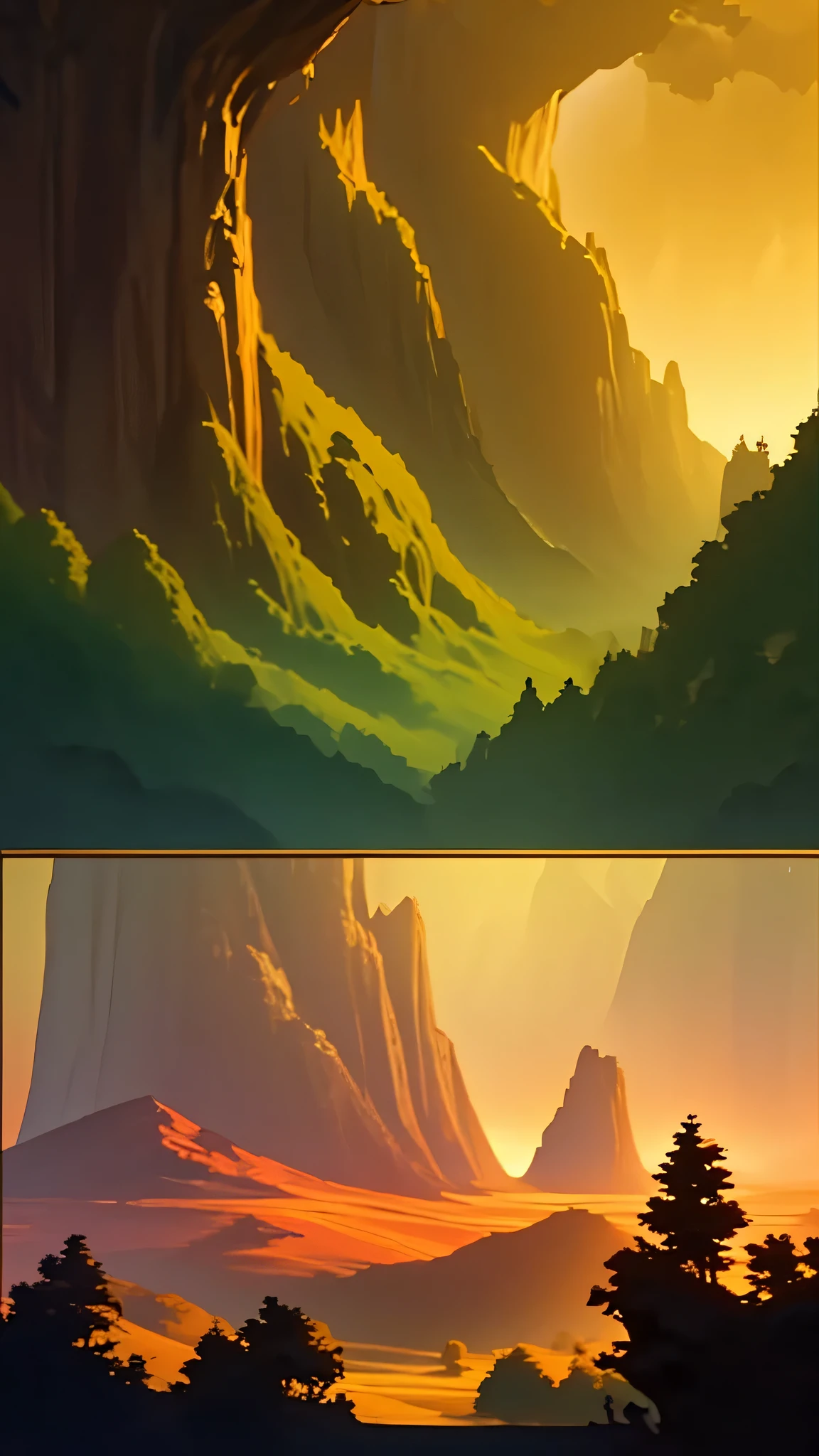 Art by Esad Ribic, comic book, Page 1:

Description: A grand establishing shot of the elven continent, showcasing its splendor and decadence.
Frames: Full-page spread with intricate details of elven architecture and lush landscapes. Cinematic framing with a wide-angle shot to capture the vastness of the continent.
Lighting: Warm, golden hues to emphasize the prosperity of the elven civilization.
Colors: Rich, vibrant tones to highlight the opulence of the environment.
Characters: Elves engaged in various activities, portraying their sophistication and elegance.
