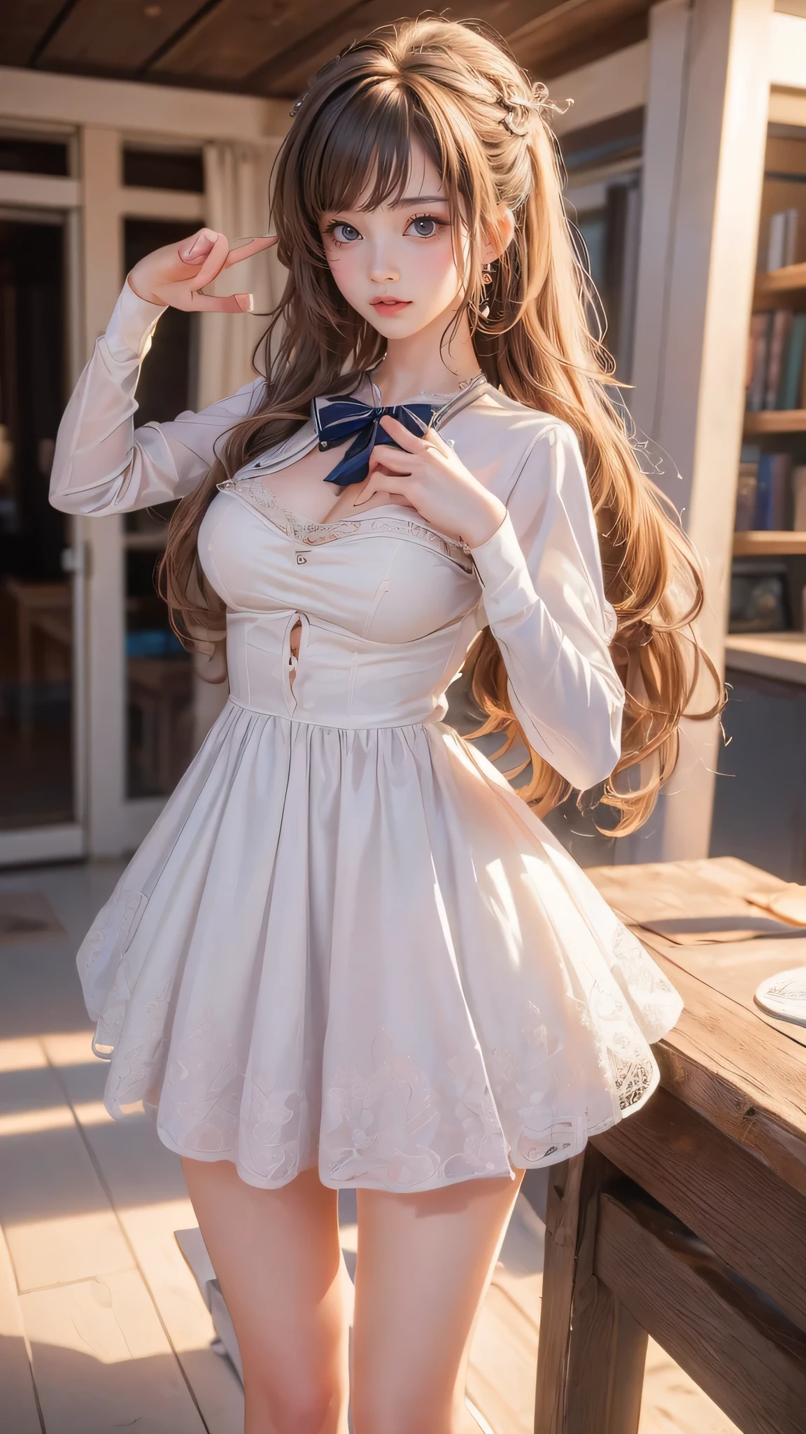 looking at viewer,high school girl,(random pose),(Thin type),(large breasts),(random hairstyle),(Highest image quality, (8K), Ultra-realistic, Best Quality, High quality, High Definition, high quality texture, high detailing, Beautiful detailed, fine detailed, extremely details CG, Detailed texture, realistic representation of face, masterpiece, presence)