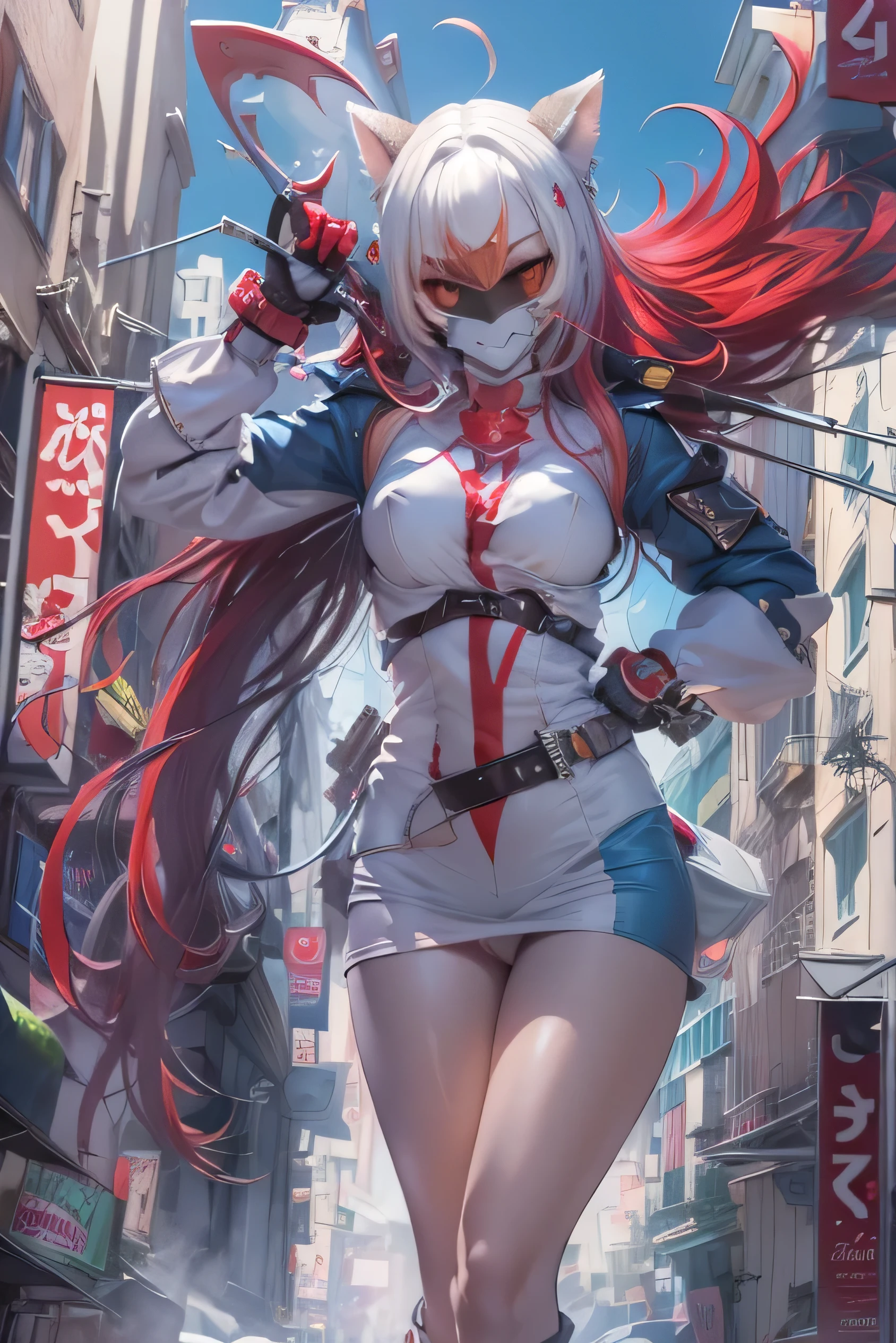 (Photorealistic:1.8, highest quality:1.8,8K masterpiece:1.8,High resolution,Mastepiece:1.8,RAW Photos,Cinematic lighting),No split screen、Back alley of the city、
(1 Android Girl:1.3)、Completely naked、Torn red bondage suit、choker、Shark themed helmet、Body painting with a pop design drawn all over the body、Knee-high boots、Pop design decoration、
Beautiful ass、Beautiful thighs、Nipples sticking out from clothes、Nipples visible through clothing、Plump nipples、cameltoe、correct2Benzu、
180 degree split、Lie down、Lift your hips、A rich expression、fun、Embarrassing、(Happy ahegao)、fearless smile、Appealing gaze、
(Beautiful, shining crimson, blue, red, black, white and silver hair:1.5)、Sparkling Blue Eyes、Fine Lines