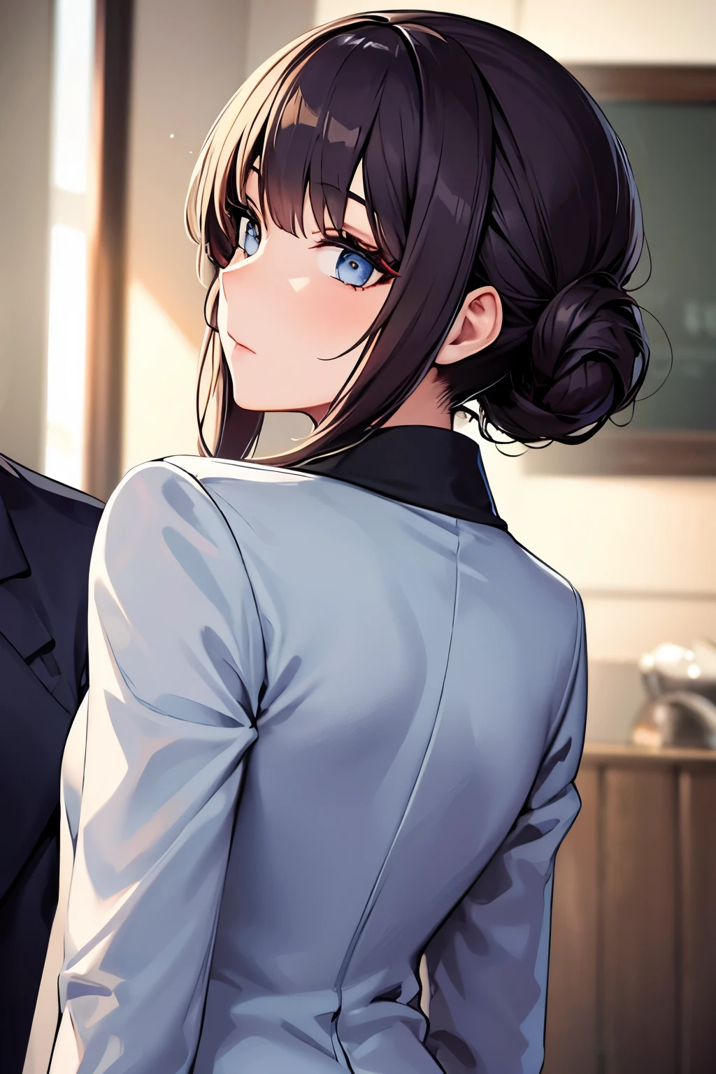 Beautiful woman, beautiful face, jacket, suit, backwards, back