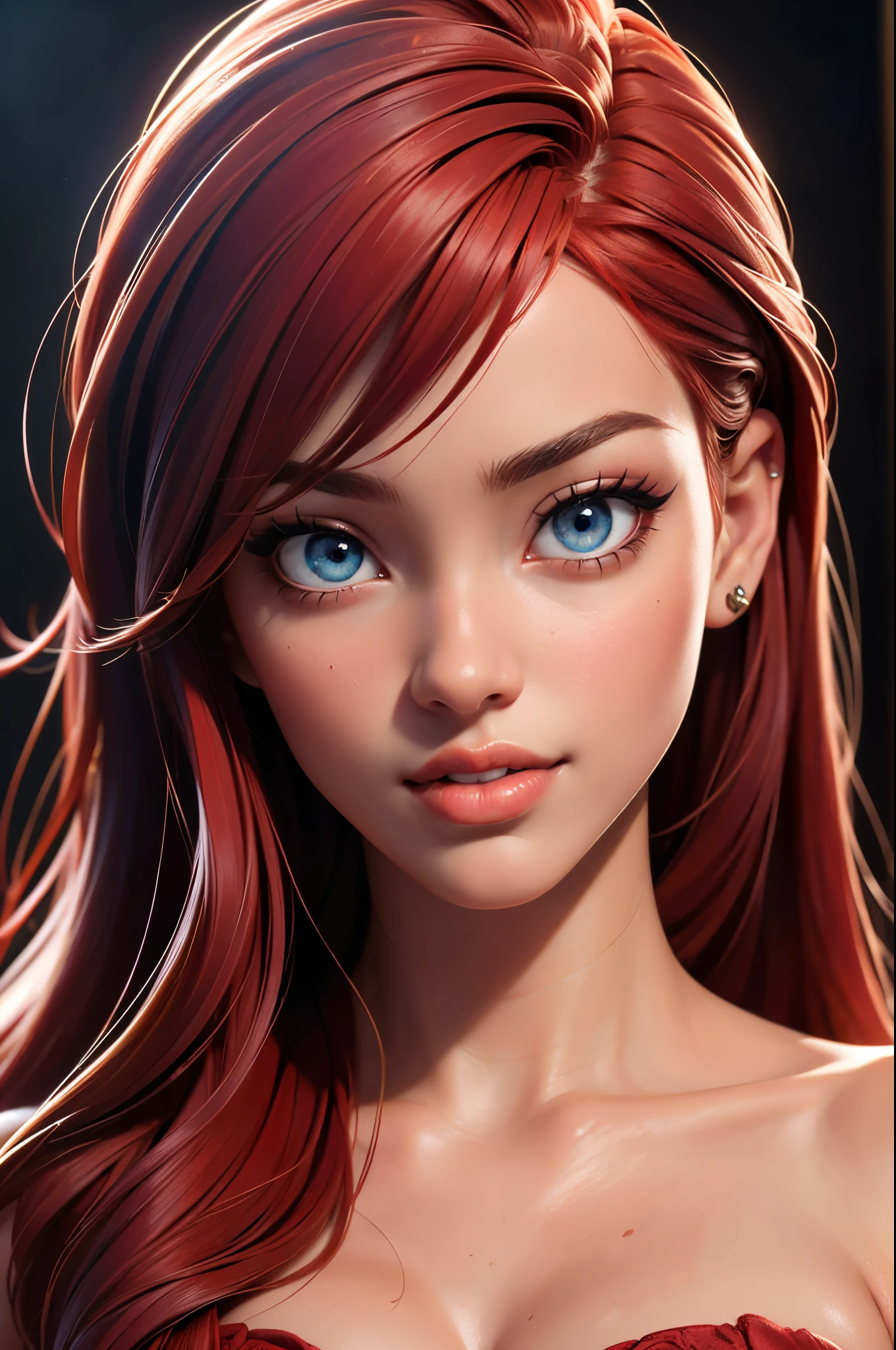 (sexy red haired young woman,perfect body,posing,model,stage,luxury hall),(oil painting),(detailed face,beautiful eyes,detailed lips),(best quality,highres:1.2),(realistic),(portrait),(vibrant colors),(soft lighting) 22 year old, happy