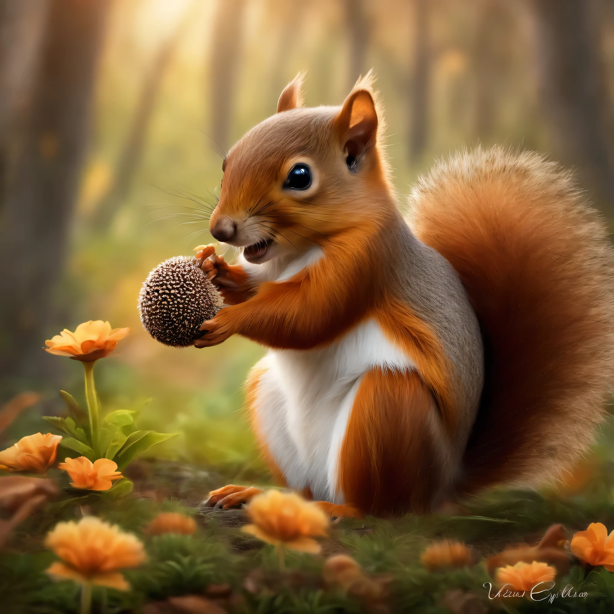 Happy squirrel with a hedgehog 