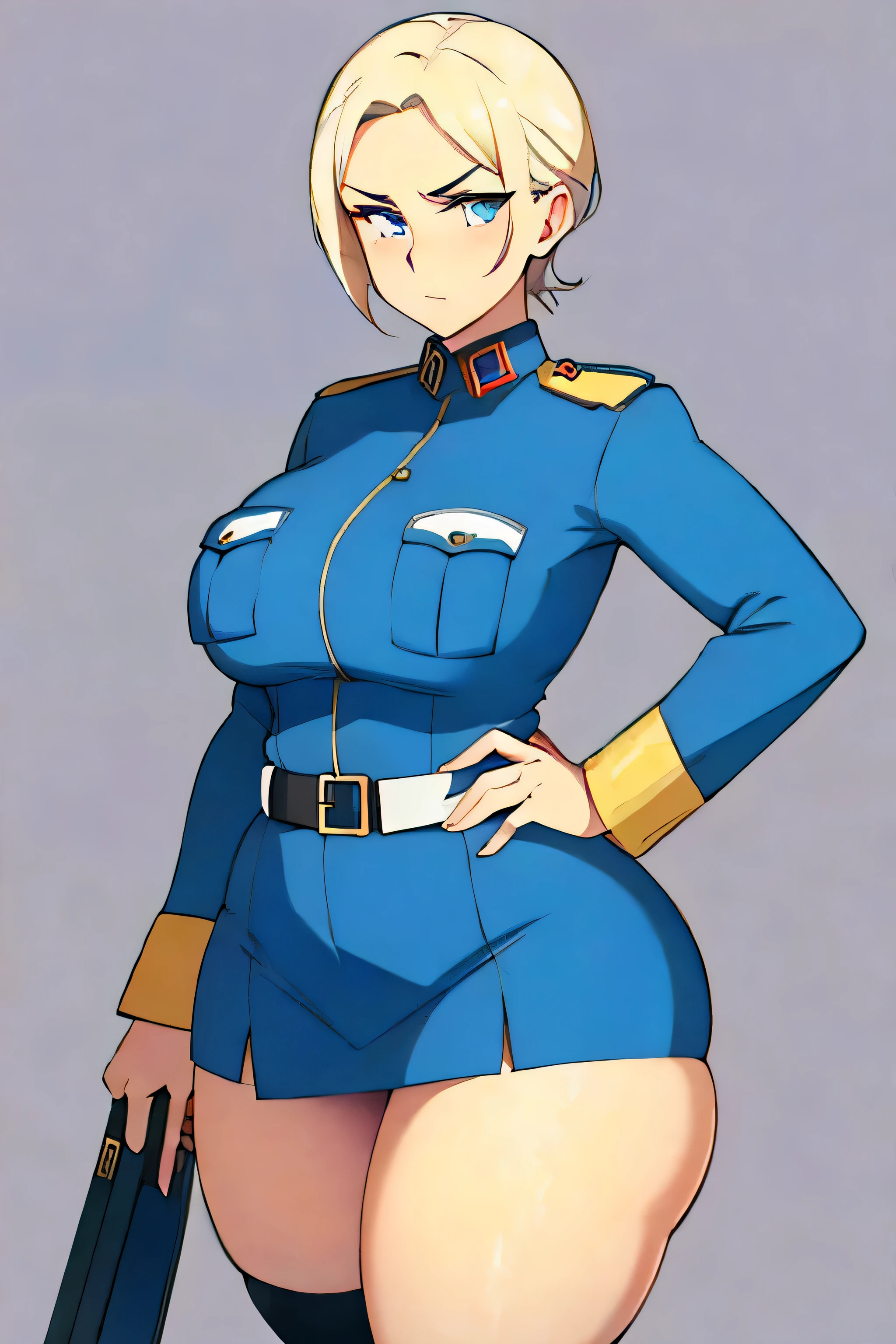 A thick German female officer wearing a sexy uniform from 1940s in a very sexy pose 