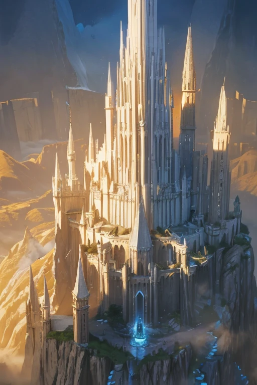 arafed castle in the middle of a mountain with a waterfall, epic castle with tall spires, high fantasy castle, futuristic castle, 4k fantasy art, elven palace of ghemathar, fantasy architecture, high fantasy concept art, fantasyconcept art, fantasy capital city, epic fantasy concept art, mountain fortress city, flying citadel with towers