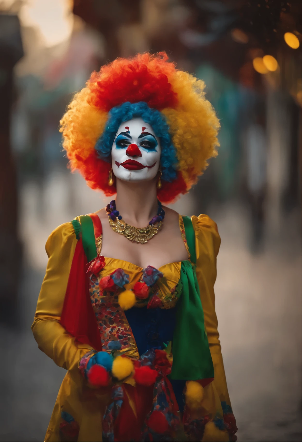 Clown with colorful wig and makeup posing for a photo - SeaArt AI