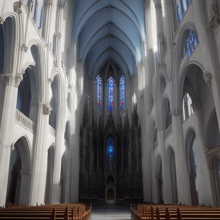 Catedral Europea con Ventanas azules y curvas goticas