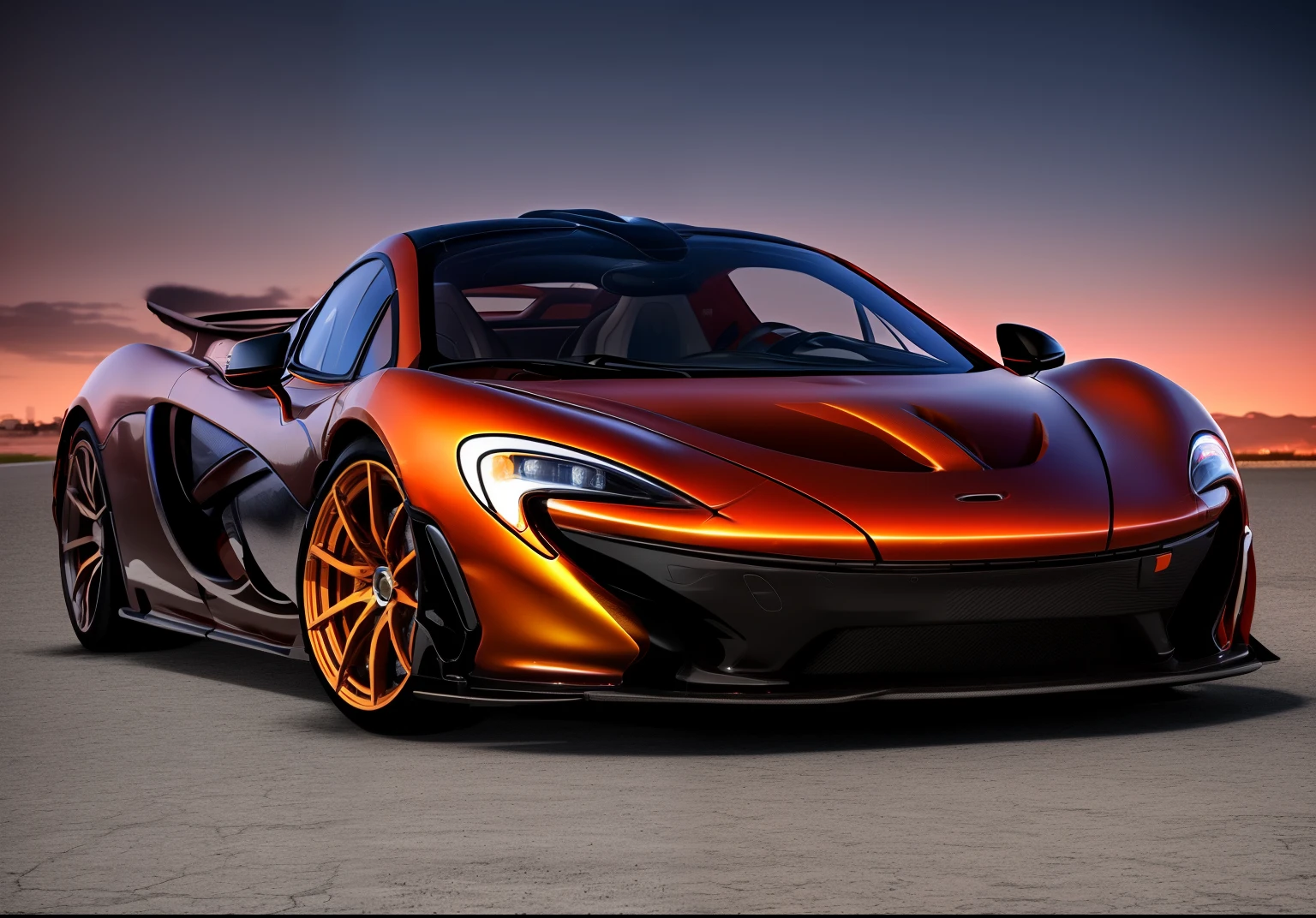 Best quality, masterpiece, ultra high res, (photorealistic:1.5), raw photo, red black mclaren p1, night, (small french street background:1.2)