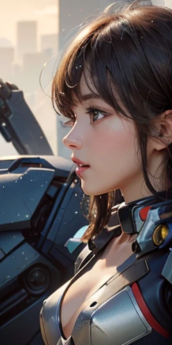 (UHD, retina, masterpiece, accurate, anatomically_correct, textured_skin, super_detail, high_details, high_quality, best_quality, high_res, 1080P, HD, 4K, 8k, 16k), (beautiful_detailed_eyes, beautiful_detailed_lips, extremely_detailed_eyes_and_face), soft_lighting, physically-based_rendering, vivid_colors, (small_breasts:1.5), (shiny_hair, shiny_skin, tanned_skin), eye_reflection, (bangs:1.5), (splash_curl:1.2), semi-profile_view, (mecha:1.5), nsfw