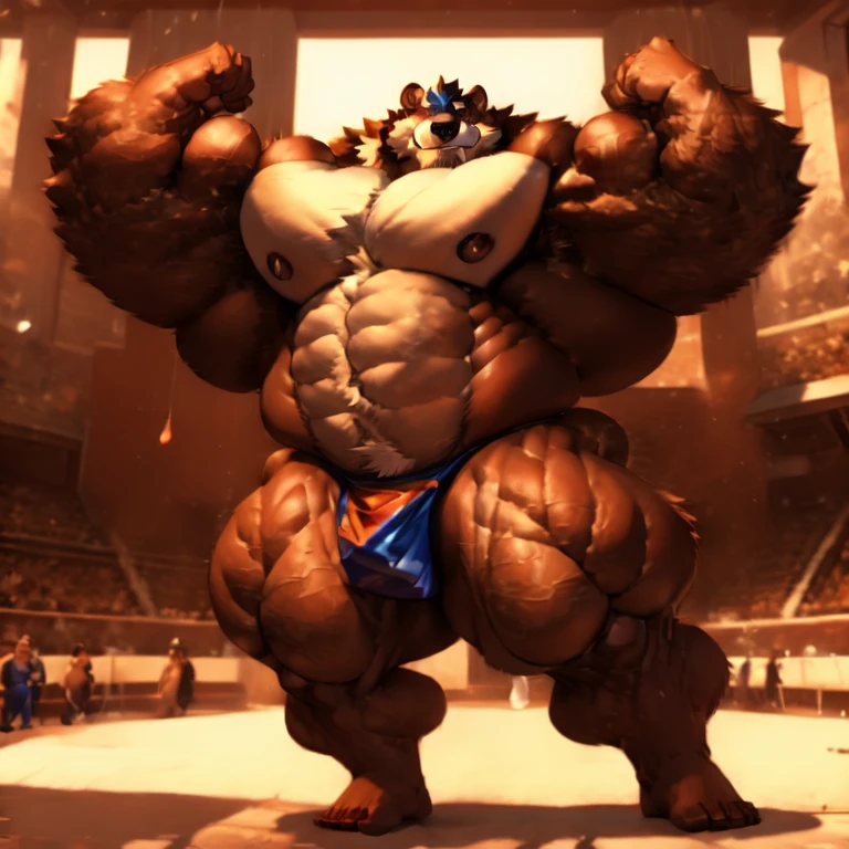 ((Masterpiece)),((Hight quality)),((Hught Detailed)),((Realistic,)) Artistic masterpiece art, Concept anime art, Anime, Zootopia movie, Obese muscle bear (massive obese, strong legs and arms, hairy, incredibly big looking) Sumo Wrestlers, He is a pretty muscular Olympic weightlifter standing in competition wearing his leotard