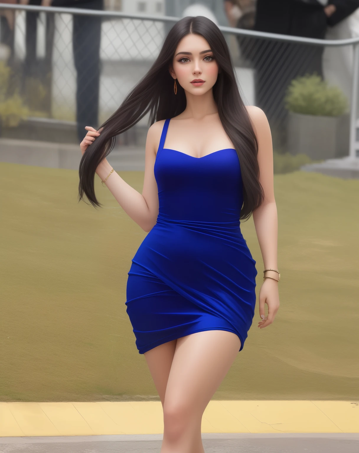 Mulher jovem, bonita, rosto perfeito, saia curta azul e top preto, top com decote, cleavage, botas pretas, roupas curtas, abdome exposto, abdome fino, encostado em uma parede cinza, Mulher sul-coreana bonita, linda mulher coreana jovem, cabelos loiros, menina coreana, Modelo de moda feminina coreana, Jiyun Chae, azul e preto, Parque Ji-min, mulher coreana jovem bonita, Ayami, Heonhwa Choe, azul quente e preto, Mulher coreana, Hwang SE - EM