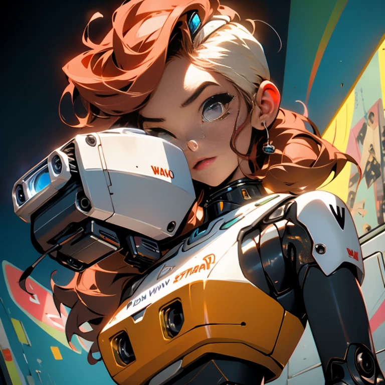 Eva robot Girl inspired by Eva from Pixar Wall-E animation with the wall-e robot in adult format atirando lazers