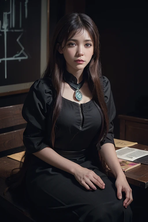 (Front Focus), (In the Dark:1.6), Hyperrealist Female Portrait by David Hockney and Alphonse Mucha, Fantasy art, Photorealistic, Dynamic Lighting, Art Station, Poster, Volumetric lighting, Highly detailed face, 4k yen, Awards, One girl, In the Dark, Deep Shadow, Modest, long hair, (Official attire:1.4), Long Hair, Asian