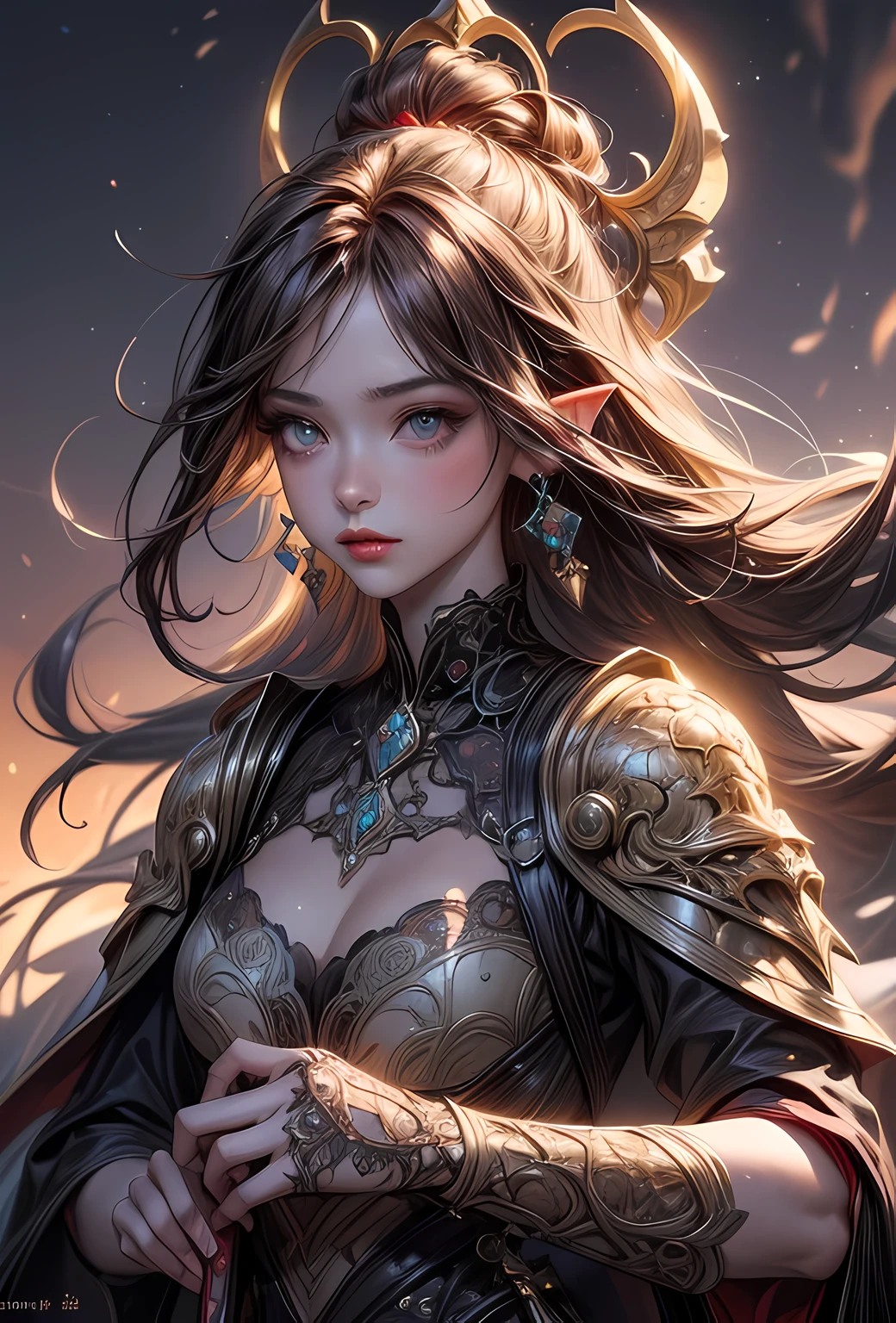 a picture of a female elf (intense details, Masterpiece, best quality: 1.5) fantasy swashbuckler, fantasy fencer, armed with a slim sword, shinning sword, metallic shine, colorful clothes, dynamic clothing, an ultra wide shot, full body (intense details, Masterpiece, best quality: 1.5)epic beautiful female elf (intense details, Masterpiece, best quality: 1.5), rich hair, braided hair, small pointed ears, Sword and shield, GLOWING SWORD [colorful magical sigils in the air],[ colorful arcane markings floating] (intricate details, Masterpiece, best quality: 1.6), holding a [sword] (intricate details, Masterpiece, best quality: 1.6) holding a [sword glowing in red light] fantasy urban street (intense details, Masterpiece, best quality: 1.5),  purple cloak, long cloak (intense details, Masterpiece, best quality: 1.5), sense of daring, sense of adventure,  high details, best quality, 8k, [ultra detailed], masterpiece, best quality, (extremely detailed), dynamic angle, ultra wide shot, photorealistic, RAW, fantasy art, dnd art, fantasy art, realistic art, DonM3lv3s, fantasysword sword, detailed face
d