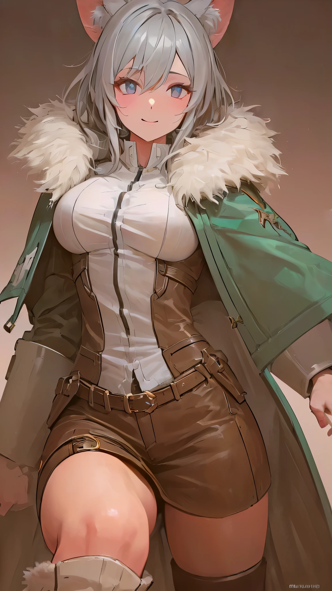 ((highest quality)),(Ultra-high resolution),(Very detailed),(Detailed Description),((The best CG)),(A masterpiece),Ultra-precise art,amazing drawing art,(Art with precise detail:1.5), (Female Model:1.7),(Beautiful and well-proportioned face:1.5),(Big Breasts:1.4),Tattoo:1.6,(coat with fur:1.6),(Knee-high boots:1.6),smile:1.4,