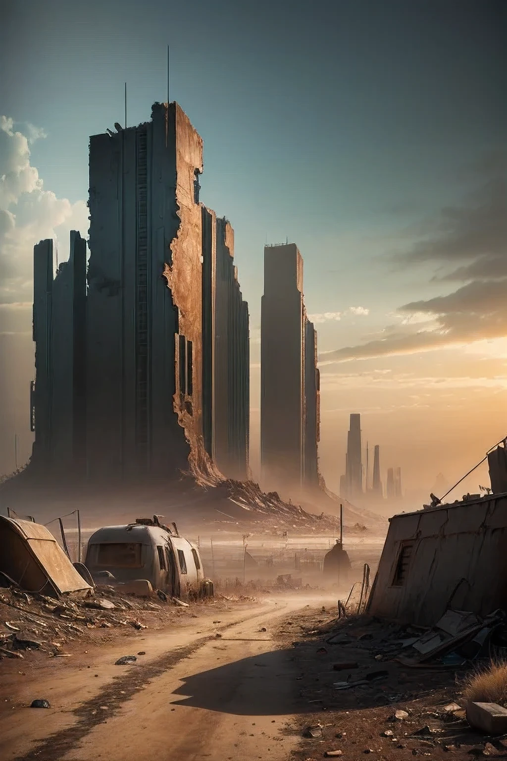 (Post-Apocalyptic Wasteland, Desolate atmosphere, Dystopian landscape), postmodern wasteland, survivor, flame, (8k, RAW photos, best quality, masterpiece, realistic, photograph realistic:1.2)