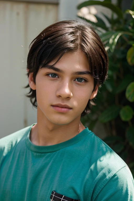 hz an image of a boy with black hair, a light brown complexion and blue or green eyes