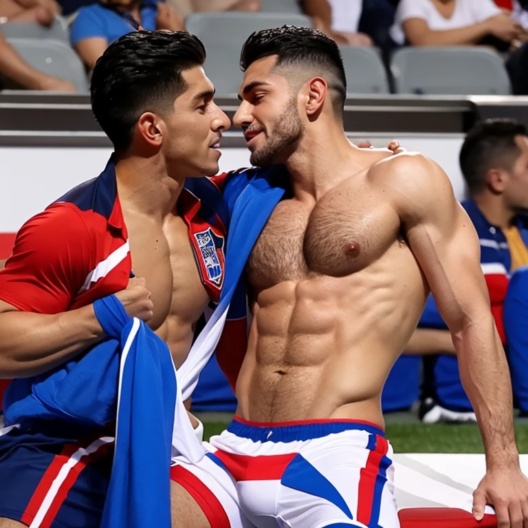 Capitan macho de futbol americano sumiso borracho y sin camisa, kissed and abusado by a cheerleader gay man smaller, thinner y afeminado, bulto grande, desnudos, mostrando pectorales y abdominales completos,wet dreams, Great erection, besos, gay pornographic, fondled, abusado, hiperrealismo