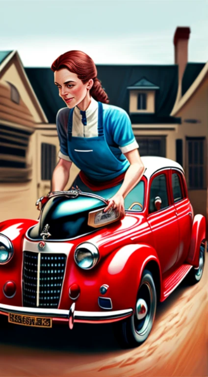 The bike, slender and agile, with a shiny blue metallic finish, stands wearing a black and white striped chef's apron. Its headlights shine excitedly, and the handlebars adjust as if they were skilled hands stirring a large bowl. She has an excited look, as if she is about to create something innovative.
On the other side, the car, a robust and elegant red sedan, looks a little more serious and methodical. His side mirrors fold back like crossed arms as he reviews the recipe in a cookbook sitting on the counter. The car's front grille resembles a distinctive mustache, adding a touch of charm to its character.