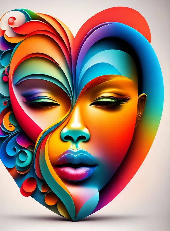 the colorful abstract of (face of love shape), (colorful,high detailed,vector-art)