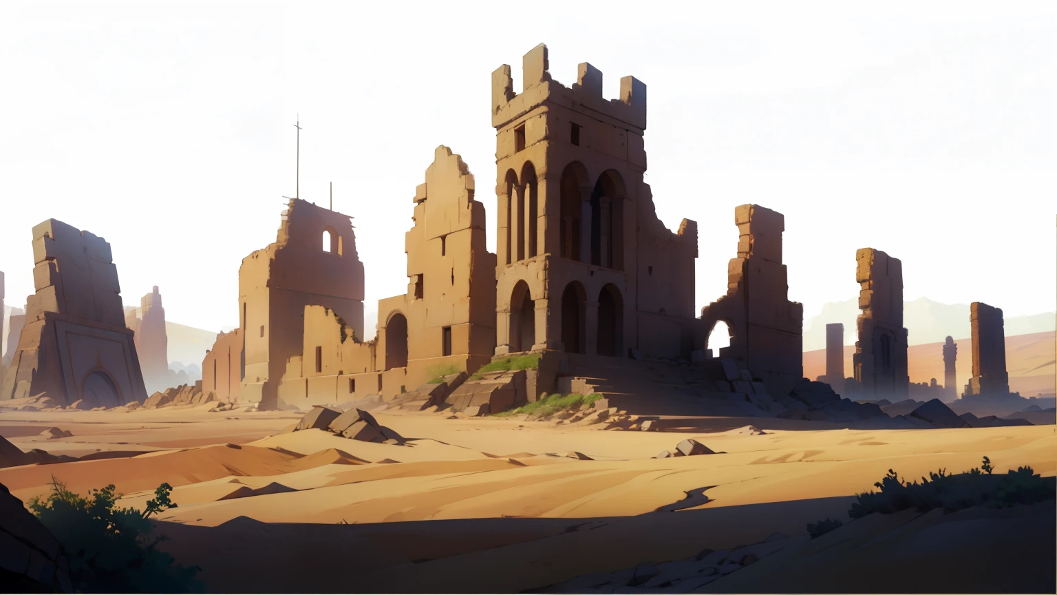 um close de um deserto com uma torre no meio, arte conceitual de pintura fosca, arte conceitual digital detalhada, arte conceitual pintura fosca, templo do deserto, dull sharp paint, unreal enginepintura digital, Arte conceitual digital suave, estilo andreas rocha, pouco detalhado. pintura digital, Pintura fosca 8k, Pintura fosca 8k, cena de arte conceitual, Landscape of ruins