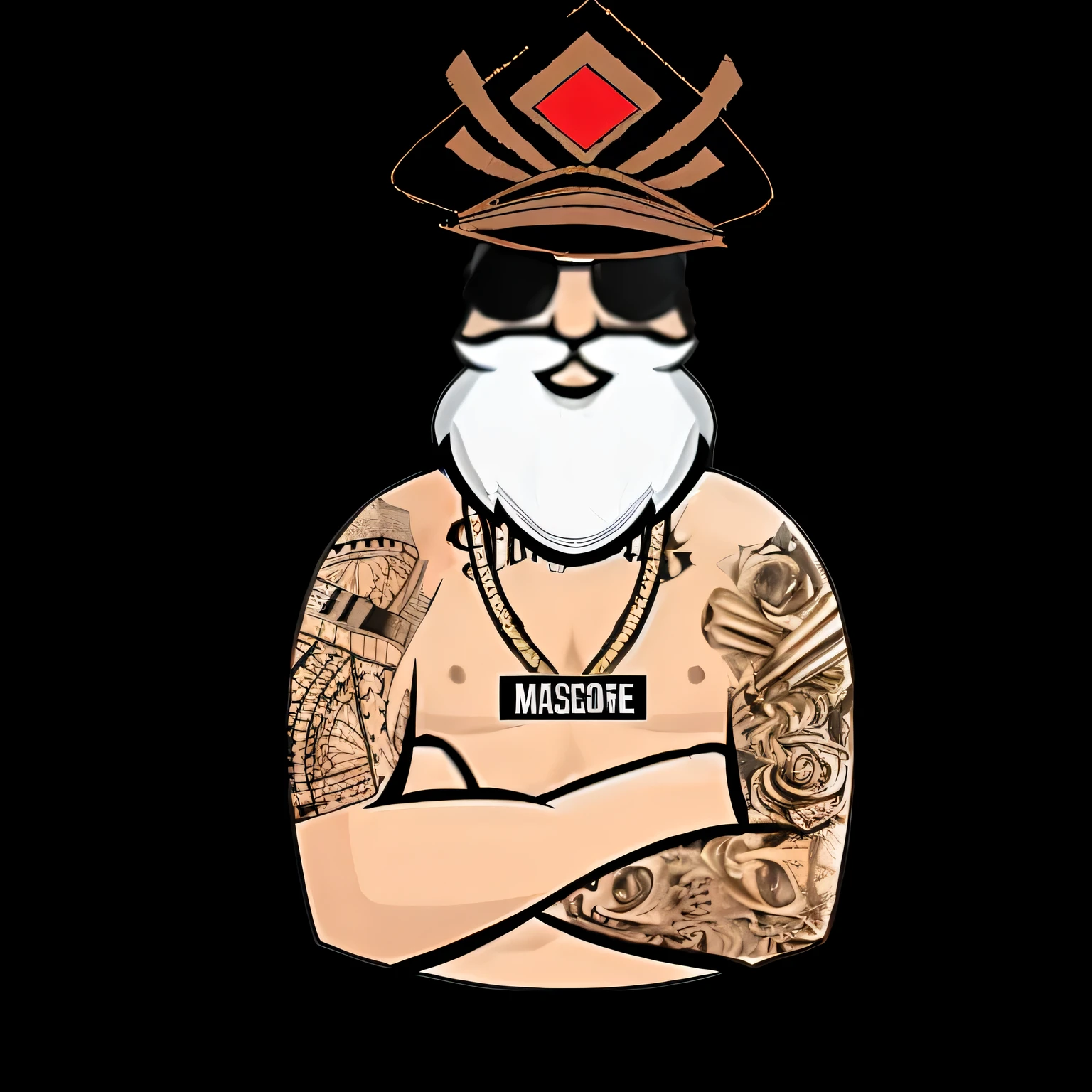 person with hat and beard, masculino sem camisa, , chinnese mafia, olhos, obra-prima, estilo de arte gta chinatowon, como personagem