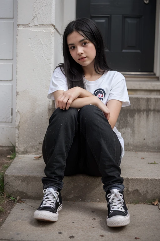 13 year old girl with straight black hair wearing heart converse 