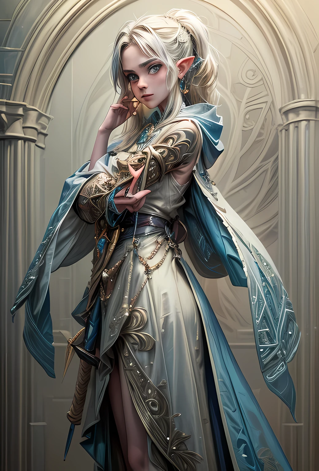 speedpainting a picture of a female elf (intense details, Masterpiece, best quality: 1.5) fantasy swashbuckler, fantasy fencer, armed with a slim sword, shinning sword, metallic shine, colorful clothes, dynamic clothing, an ultra wide shot, full body (intense details, Masterpiece, best quality: 1.5)epic beautiful female elf (intense details, Masterpiece, best quality: 1.5), rich hair, braided hair, small pointed ears, Sword and shield, GLOWING SWORD [colorful magical sigils in the air],[ colorful arcane markings floating] (intricate details, Masterpiece, best quality: 1.6), holding a [sword] (intricate details, Masterpiece, best quality: 1.6) holding a [sword glowing in red light] fantasy urban street (intense details, Masterpiece, best quality: 1.5),  purple cloak, long cloak (intense details, Masterpiece, best quality: 1.5), sense of daring, sense of adventure,  high details, best quality, 8k, [ultra detailed], masterpiece, best quality, (extremely detailed), dynamic angle, ultra wide shot, photorealistic, RAW, fantasy art, dnd art, fantasy art, realistic art, fantasysword sword, detailed face