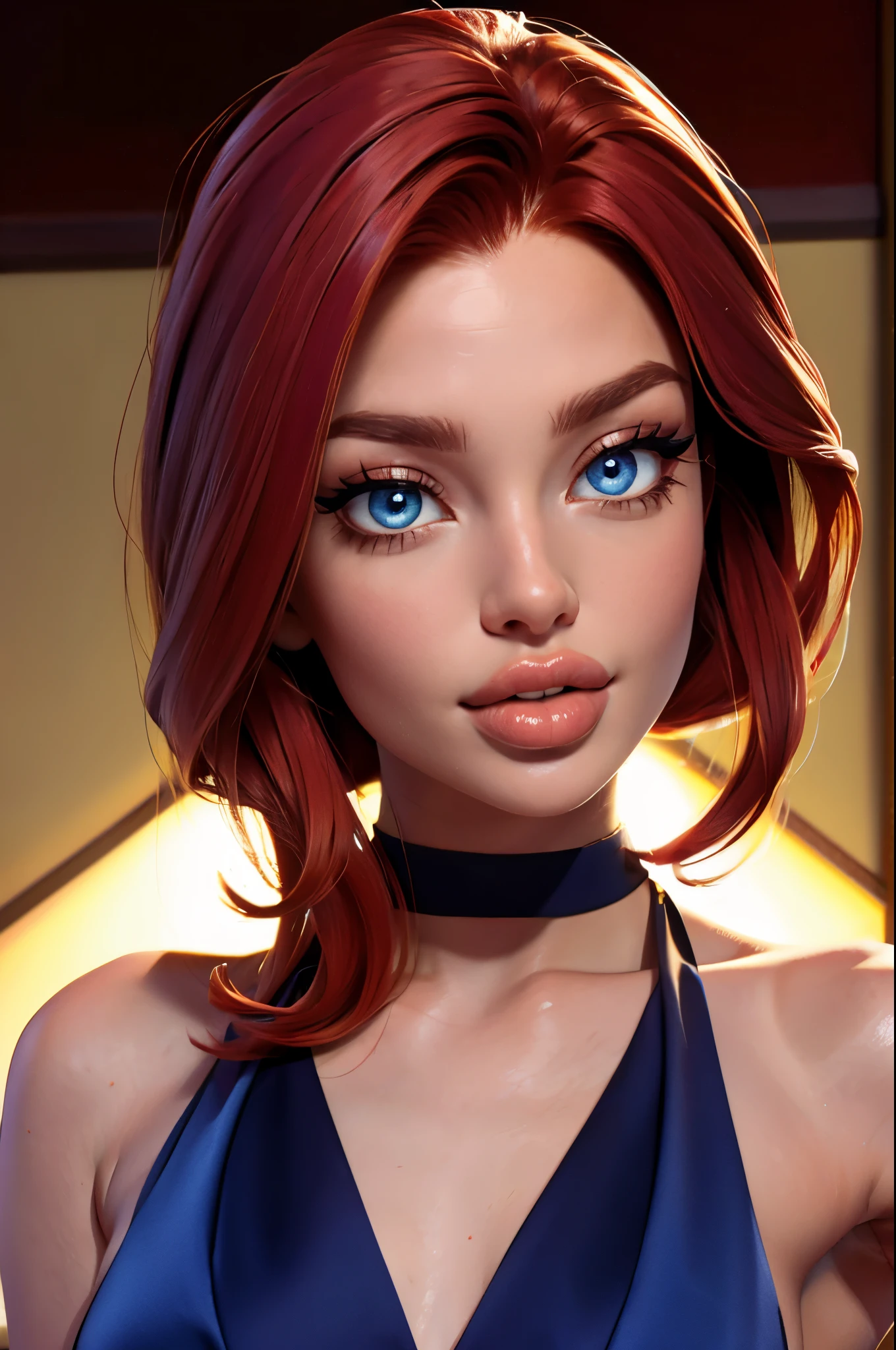 (sexy red haired young woman,perfect body,posing,model,stage,luxury hall),(oil painting),(detailed face,beautiful eyes,detailed lips, lips apart),(best quality,highres:1.2),(realistic),(portrait),(vibrant colors),(soft lighting), ((confident:1.7)), ((joyful:1)), 