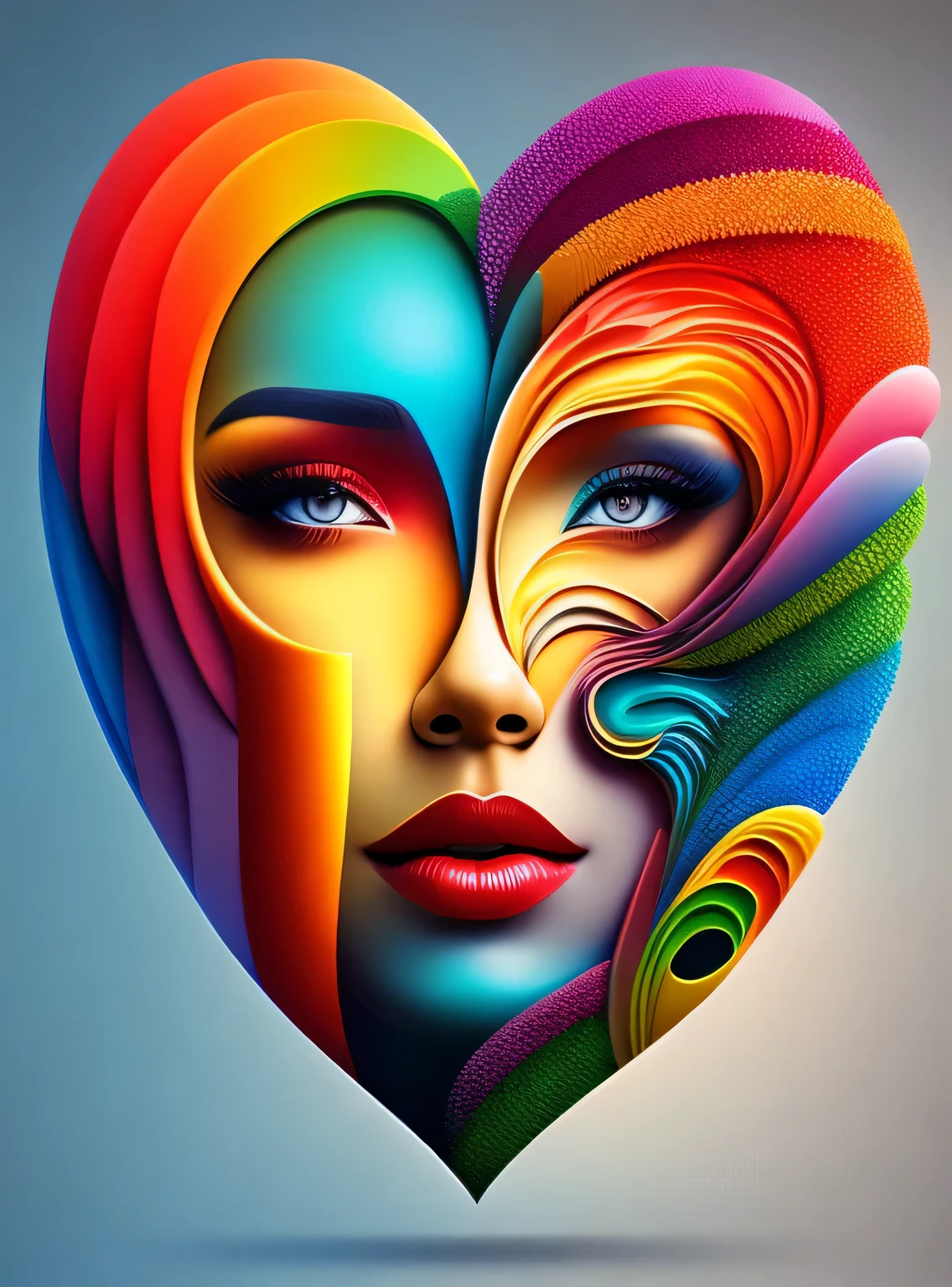 the colorful abstract of (face of love shape), (colorful,high detailed,vector-art)