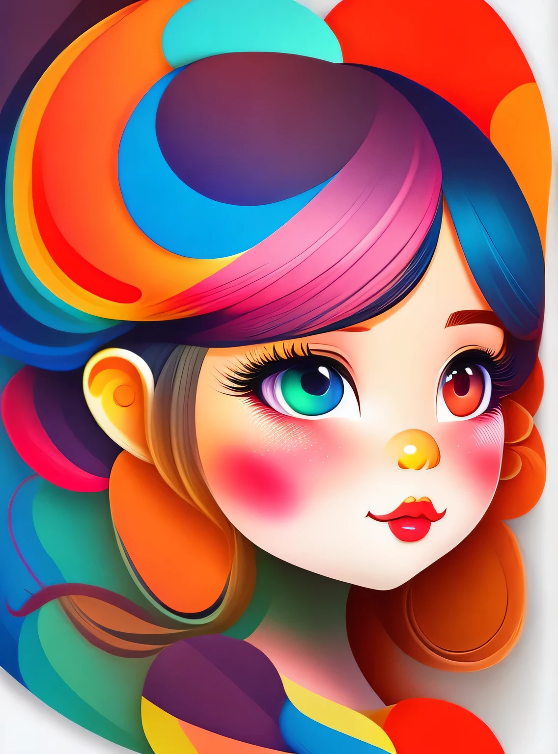 the Colorida abstract of cute girl, (Colorida,altamente detalhado,arte vetorial)