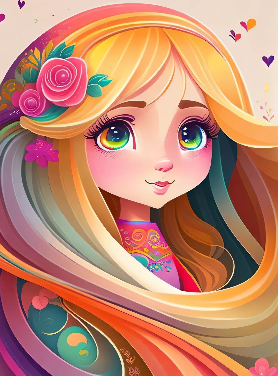 the colorful abstract of cute rapunzel, (colorful,high detailed,vector-art)