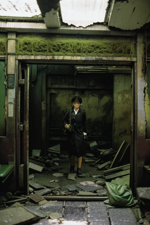 subway,moss,Collapse,Devastation,Inside the ruins is narrow,Showa,Glasses,Women,adventure,Black and White,